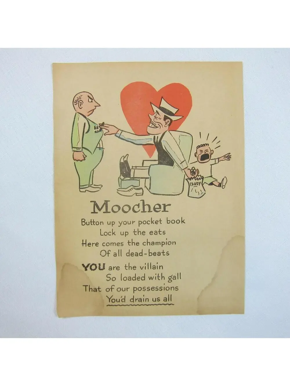Vintage Vinegar Valentine Moocher Penny Dreadful Sarcasm Insult Poem Ephemera